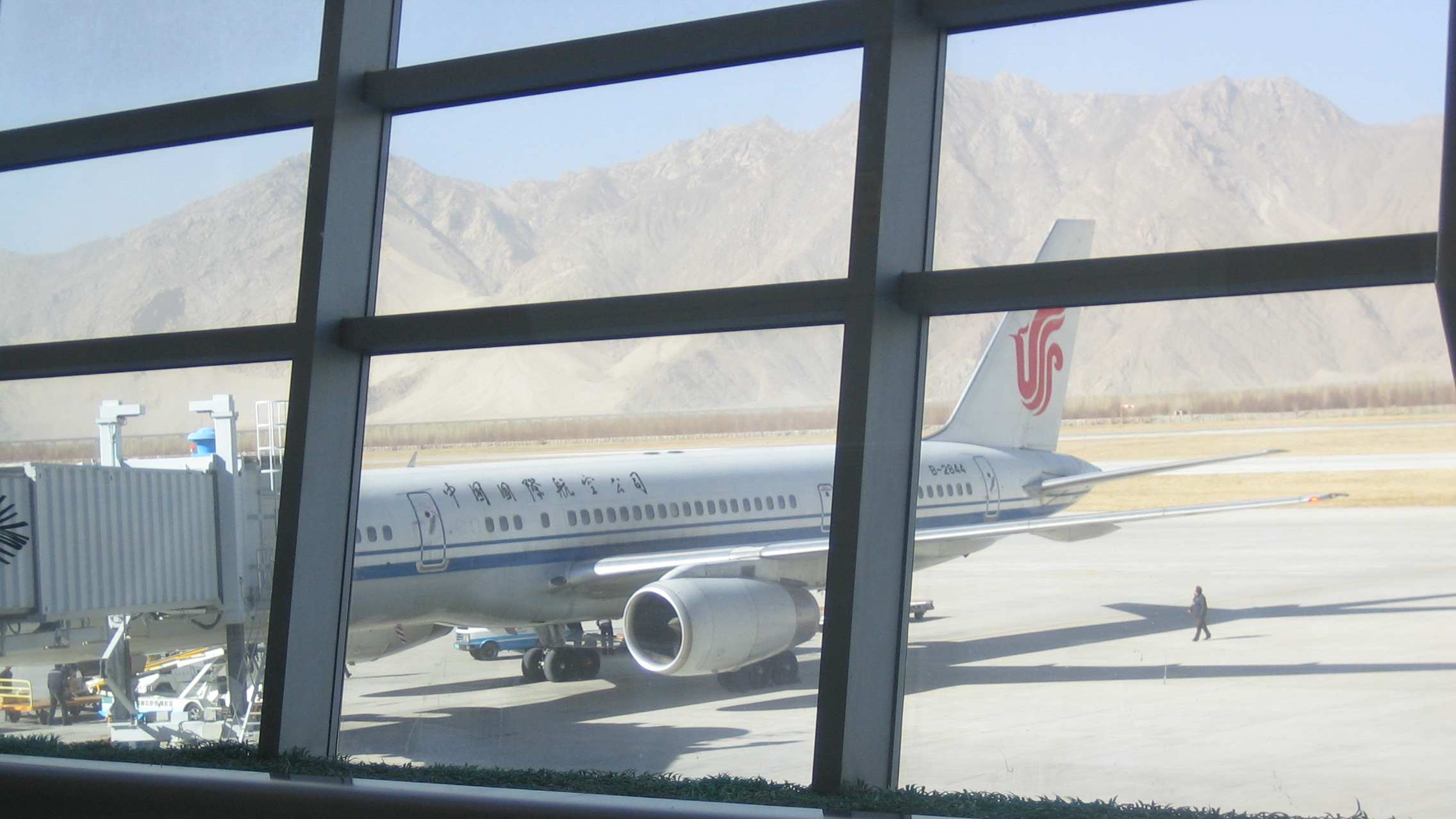 Small Lhasa Gonggar Airport Air China's Plane at Lhasa Airport